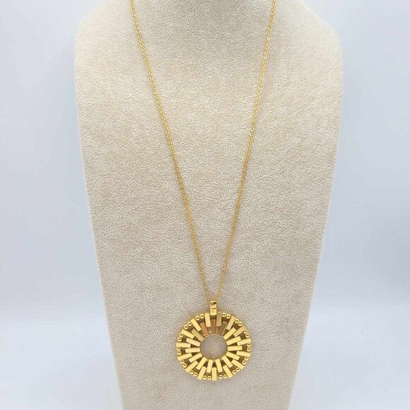 J Crew Gold Tone Medallion Long Pendant Necklace NWOT! - Picture 7 of 7